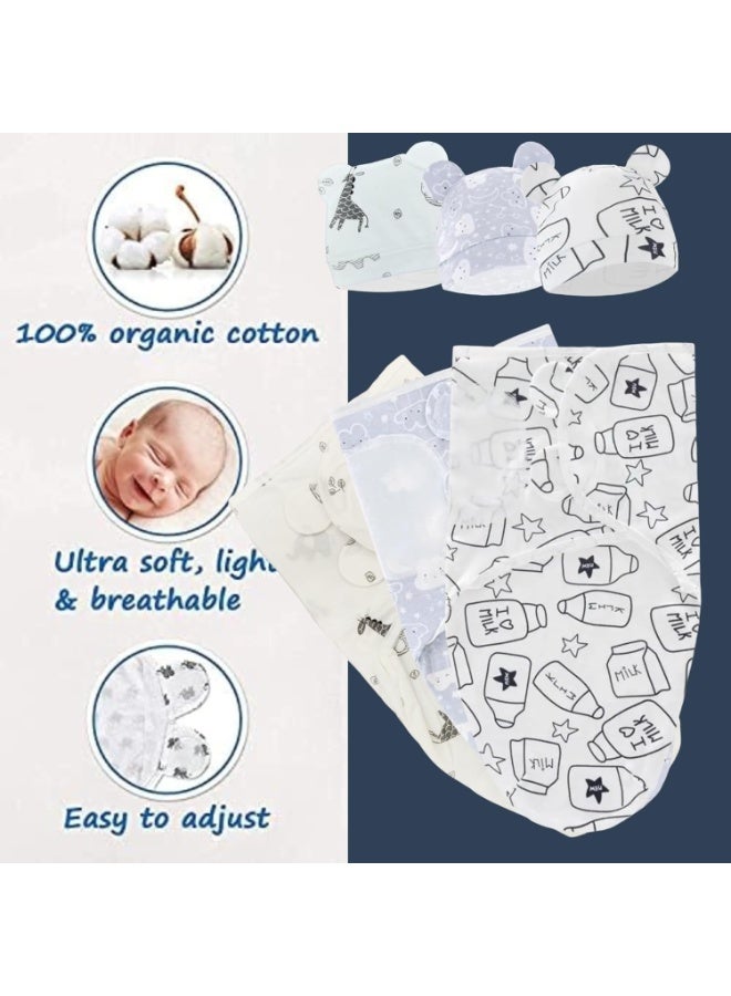 Baby Swaddle Blanket Wrap for Newborn Boy & Girl, 100% Cotton Infant Adjustable Swaddling Sleep Sack, newborn baby clothes, Super Soft Nursery Swaddling Blankets 3 Pack